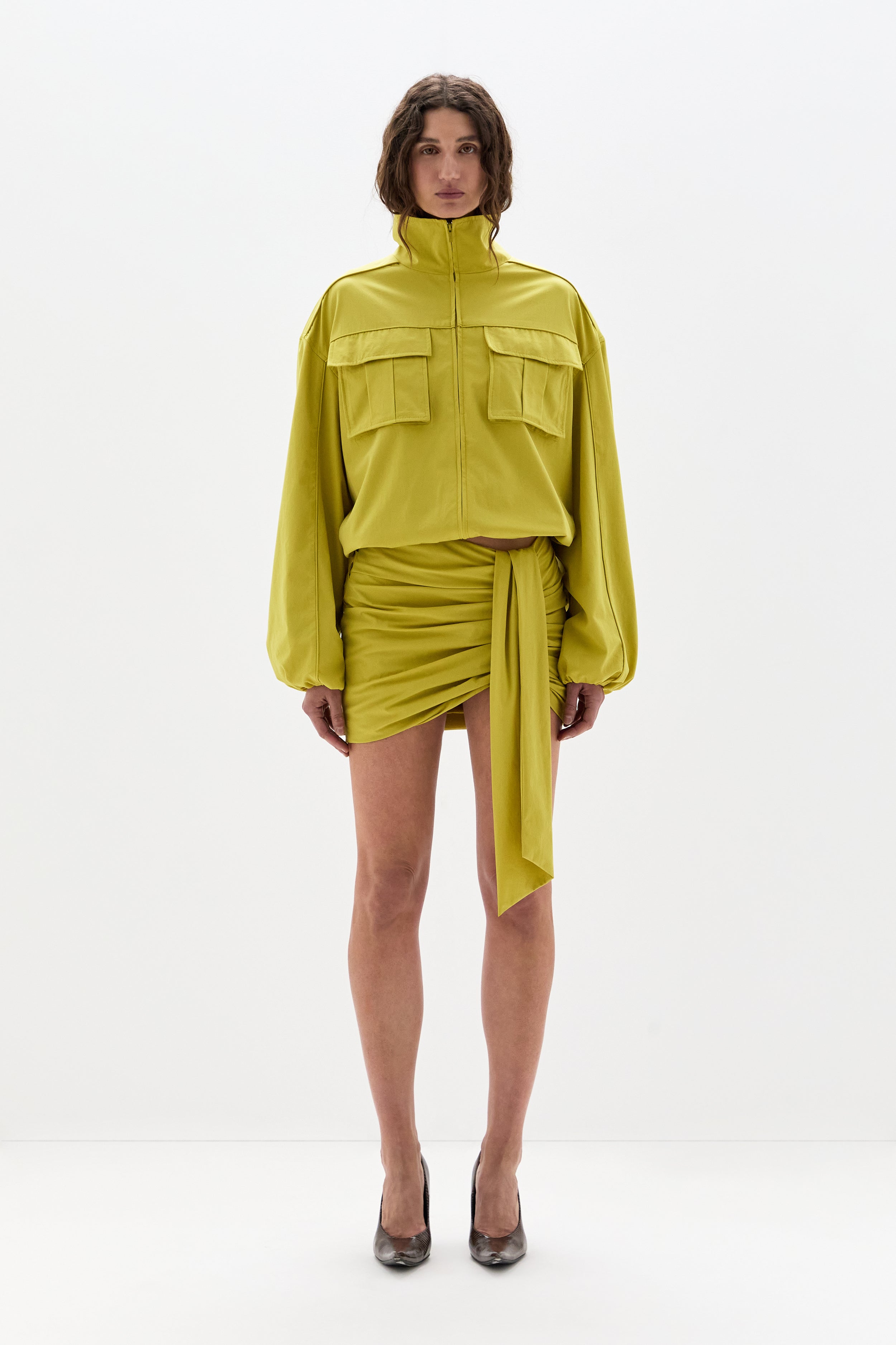 Sir Arla Bomber Jacket in Chartreuse - close up