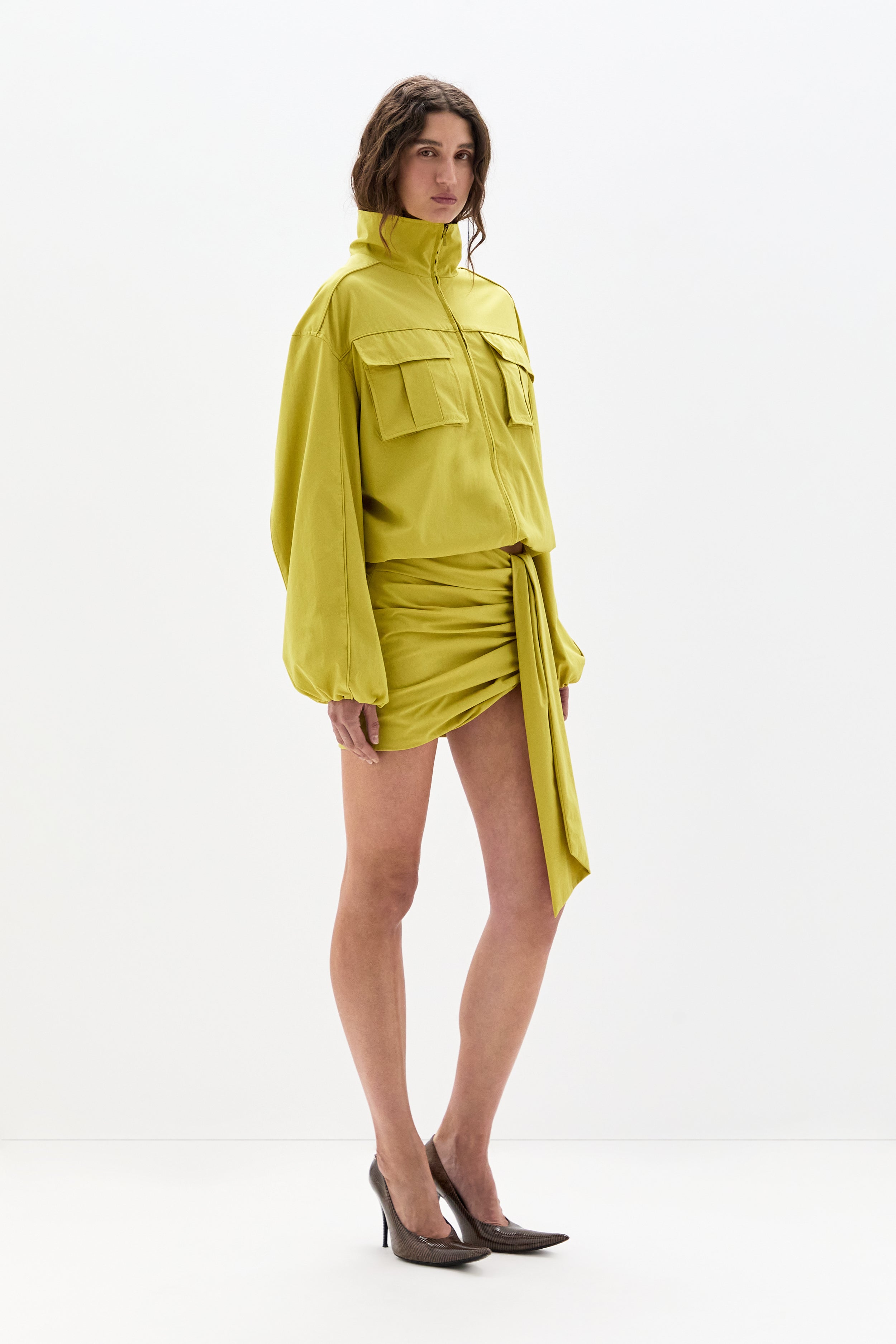 Sir Arla Bomber Jacket in Chartreuse - close up