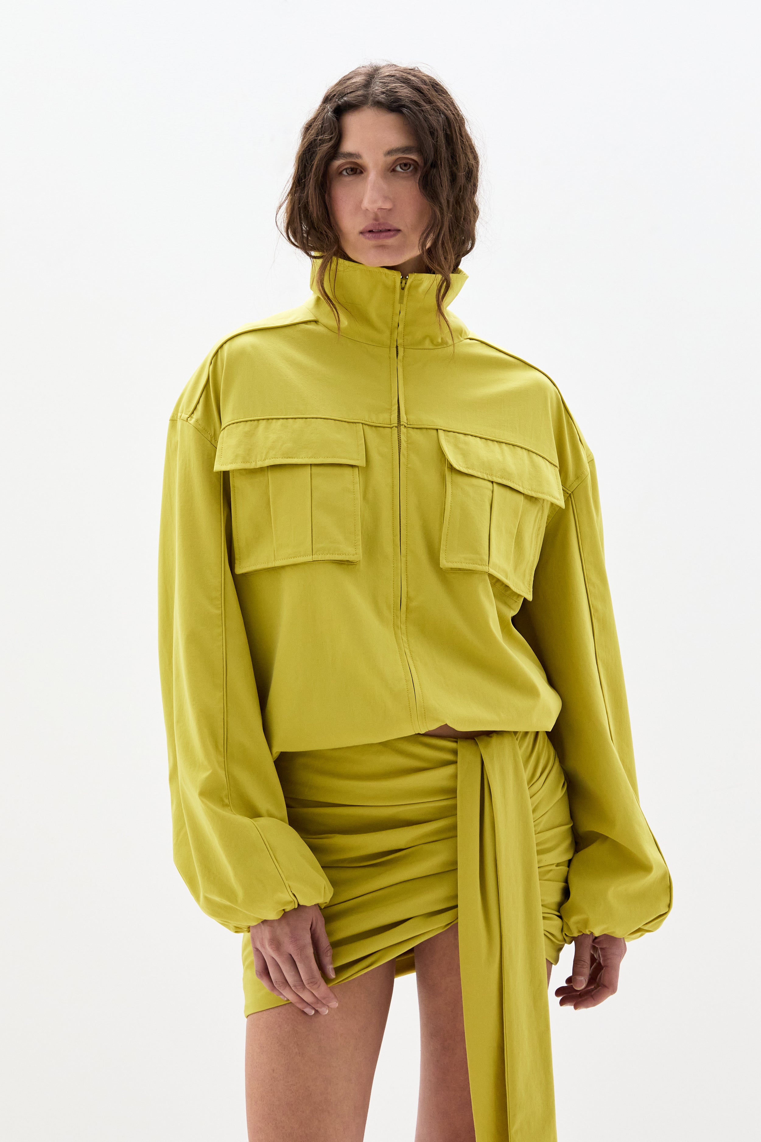 Sir Arla Bomber Jacket in Chartreuse - close up