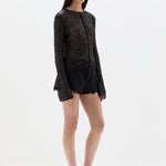 Sir Cassia Sequin Button Down Top in Black - styled look