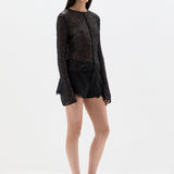 Sir Cassia Sequin Button Down Top in Black - styled look