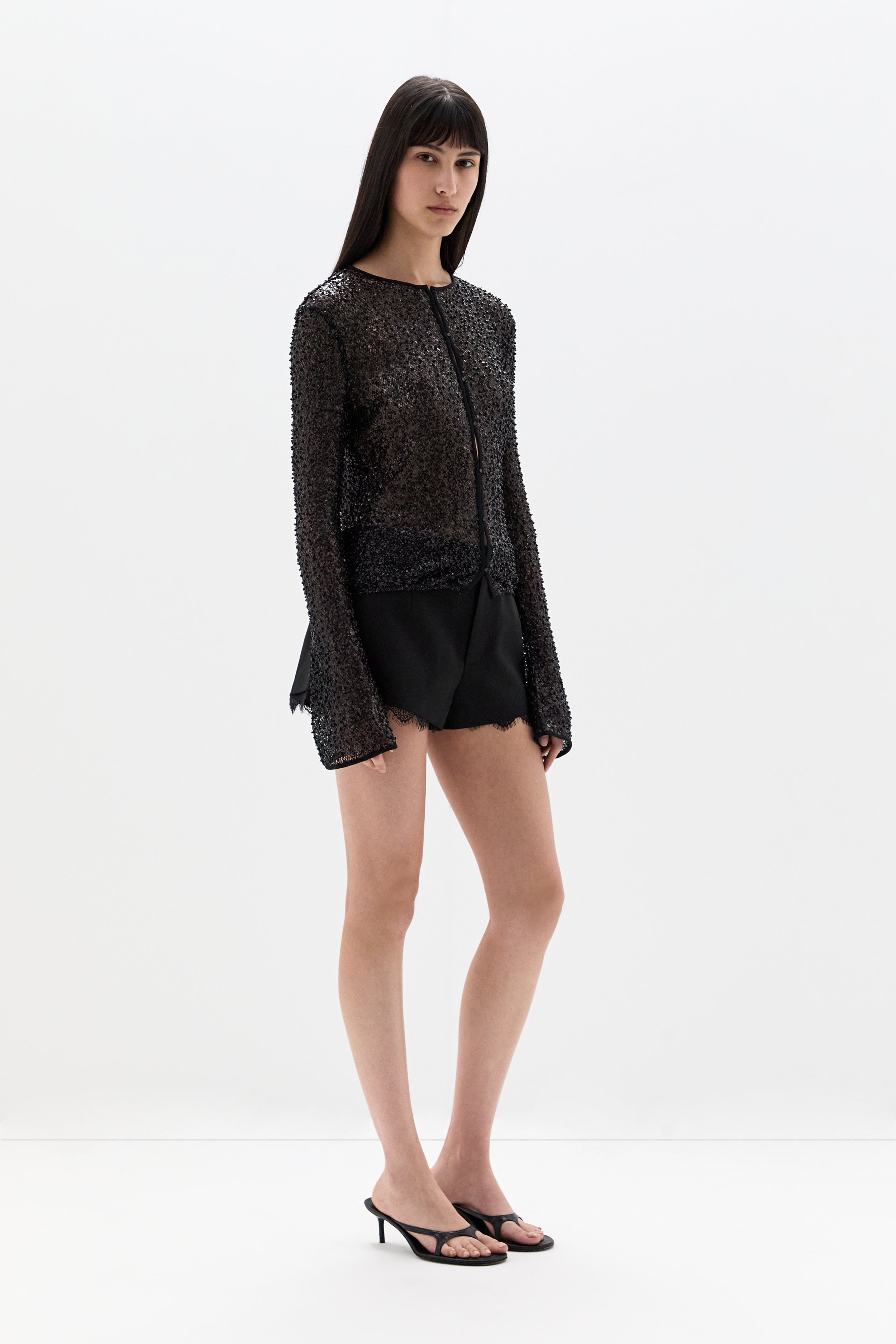 Sir Cassia Sequin Button Down Top in Black - styled look
