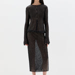 Sir Cassia Sequin Button Down Top in Black - close up