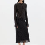 Sir Cassia Sequin Midi Skirt in Black - detail view