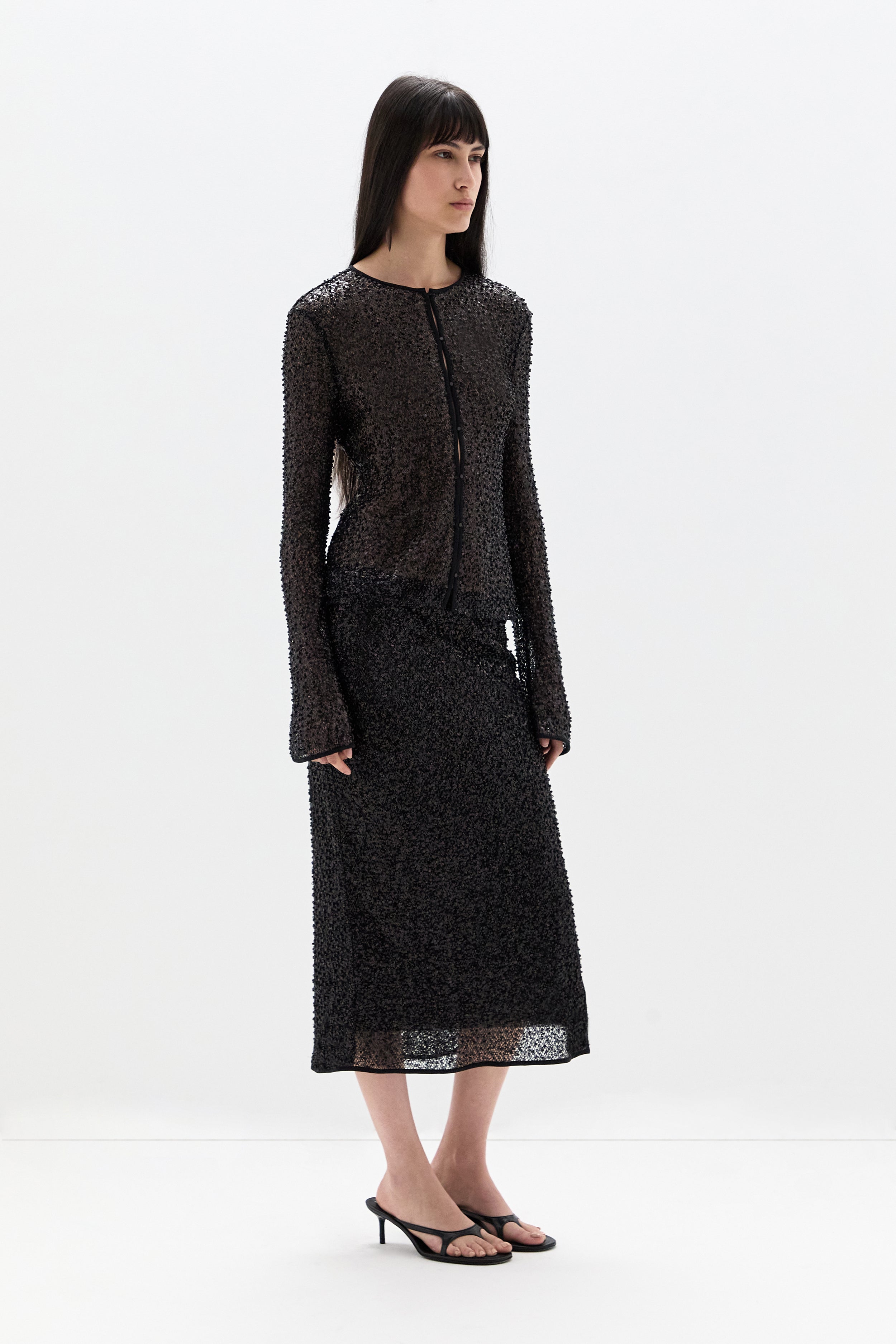Sir Cassia Sequin Midi Skirt in Black - detail view