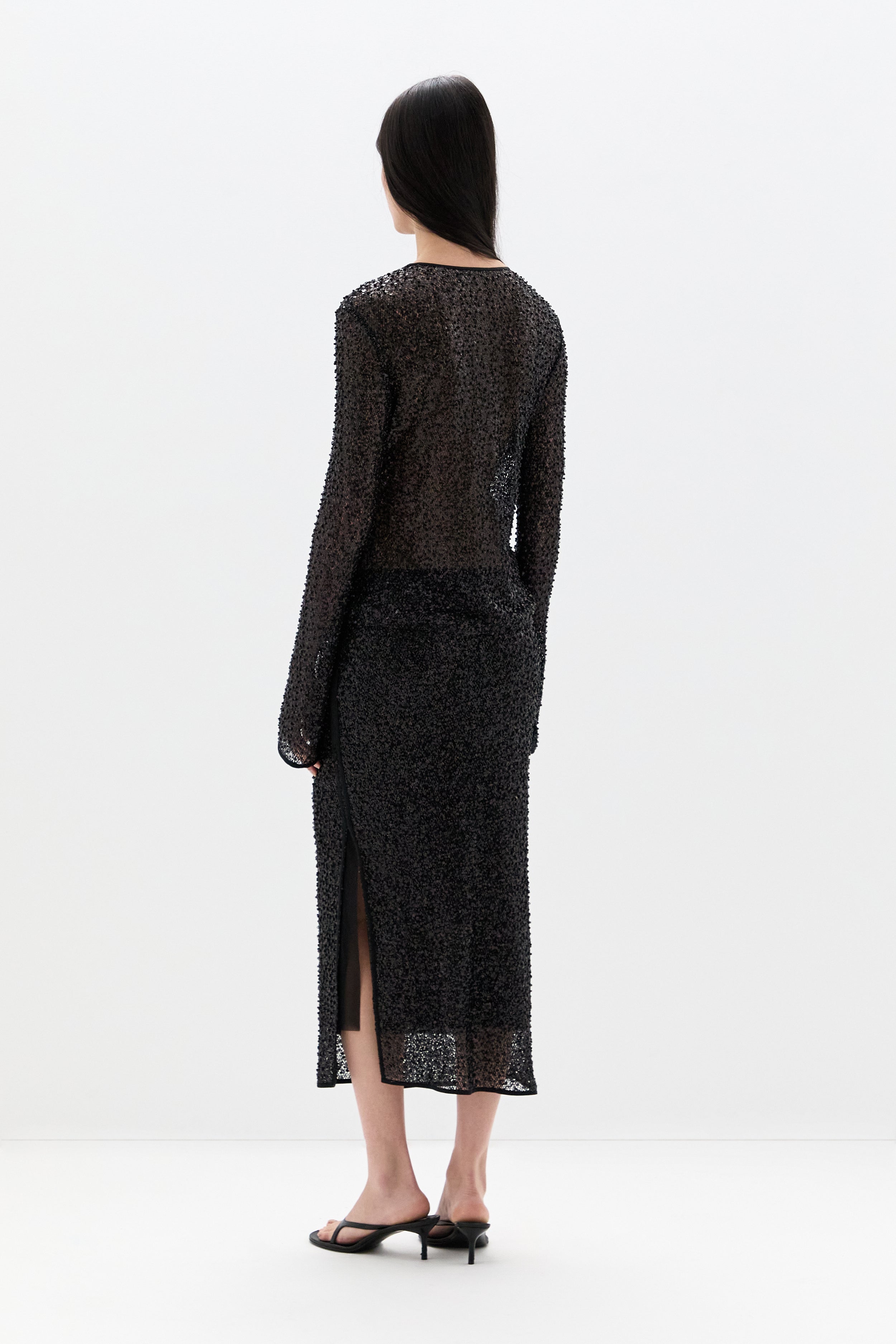 Sir Cassia Sequin Midi Skirt in Black - styled look
