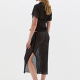 Sir Cassia Sequin Midi Skirt in Black - close up