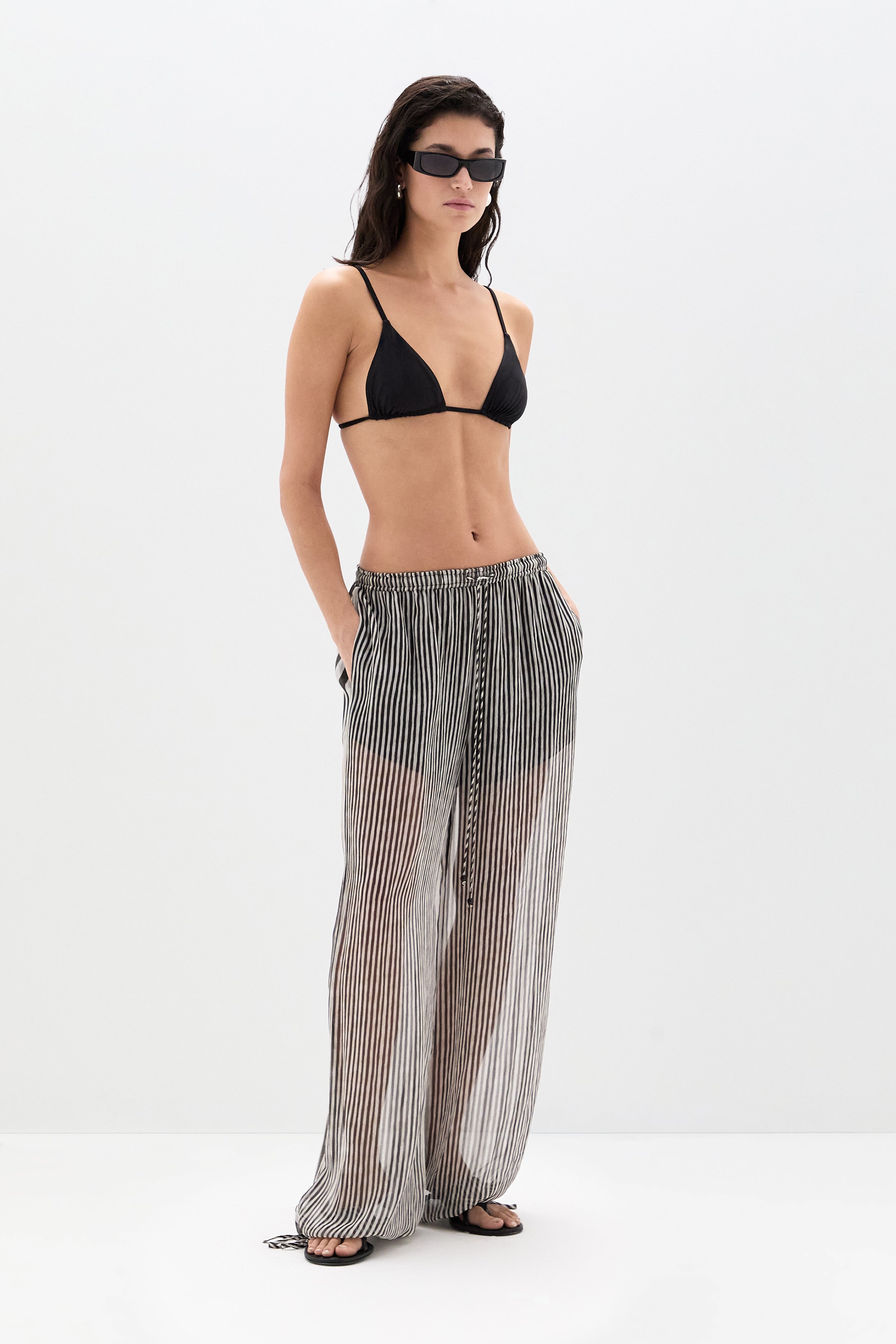Sir Marlowe Harem Pant in Monochrome Stripe - side view