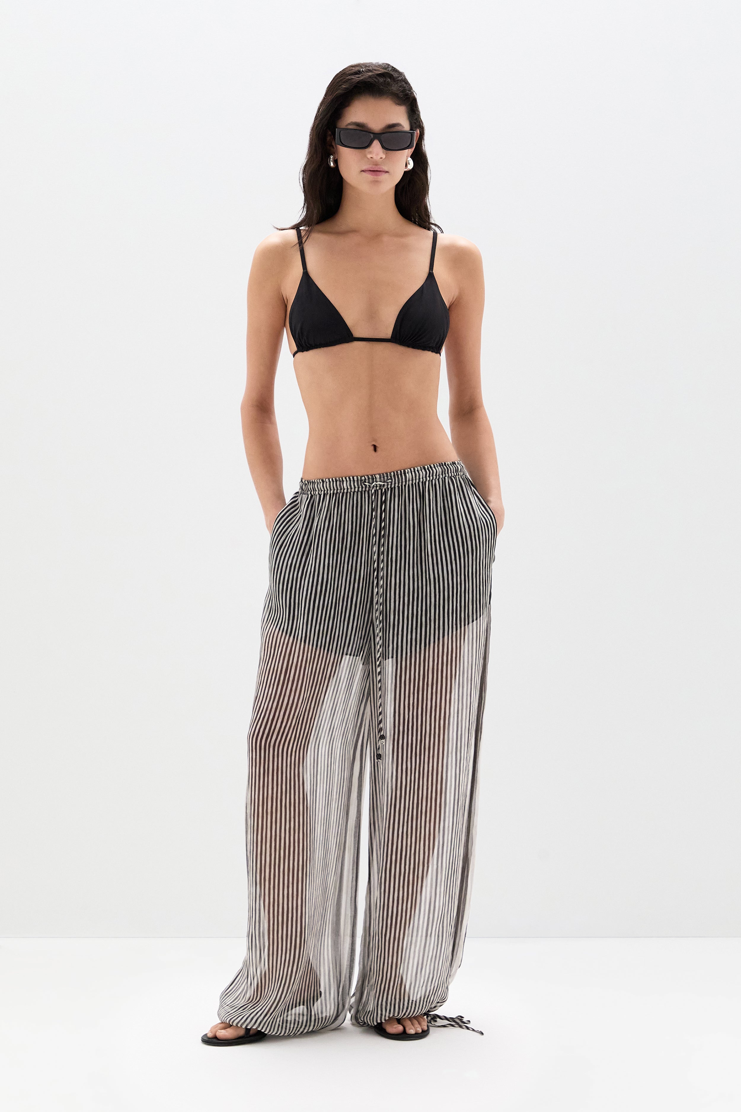 Sir Marlowe Harem Pant in Monochrome Stripe - close up