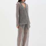 Sir Marlowe Harem Pant in Monochrome Stripe - close up