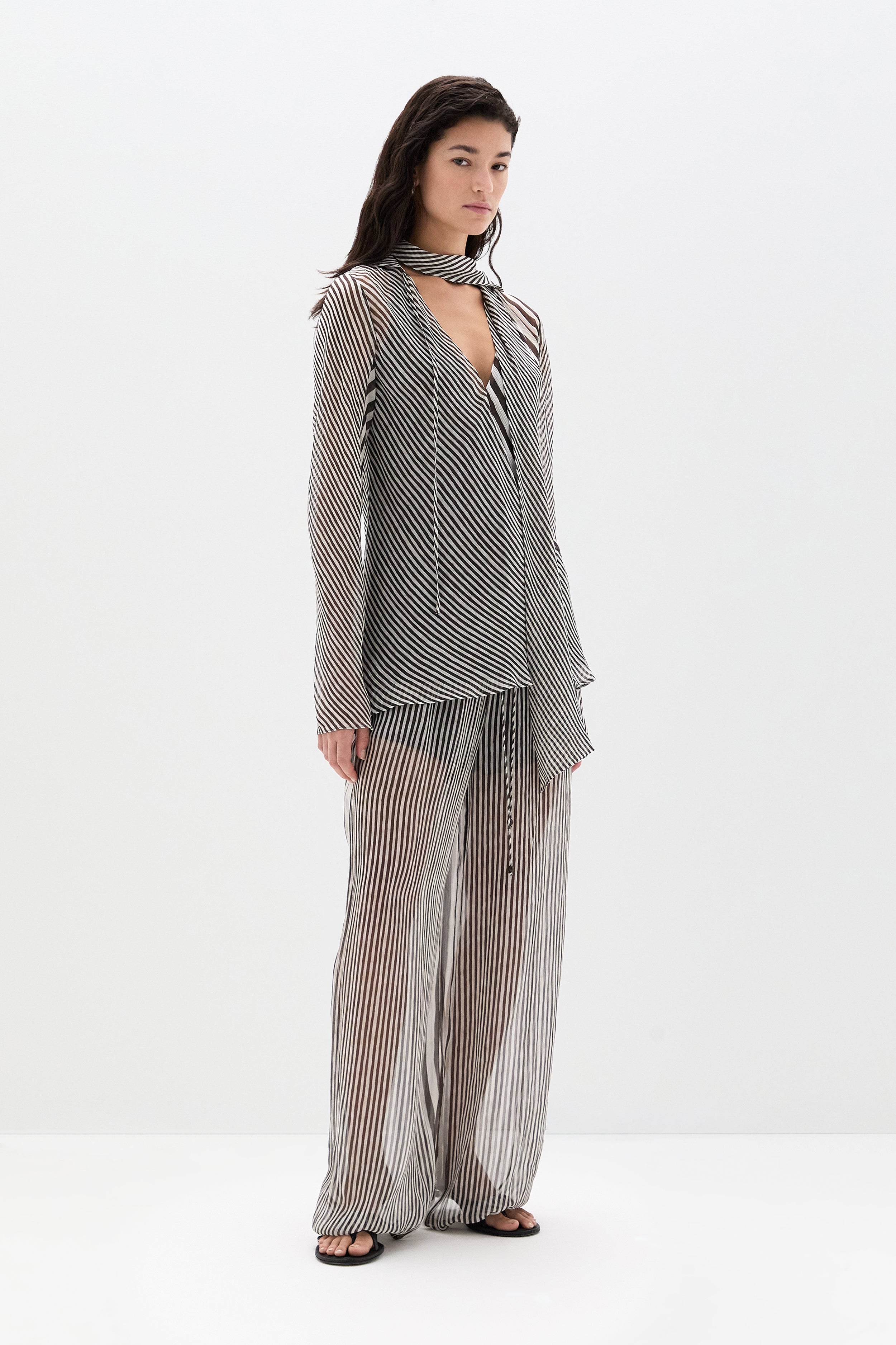 Sir Marlowe Harem Pant in Monochrome Stripe - close up