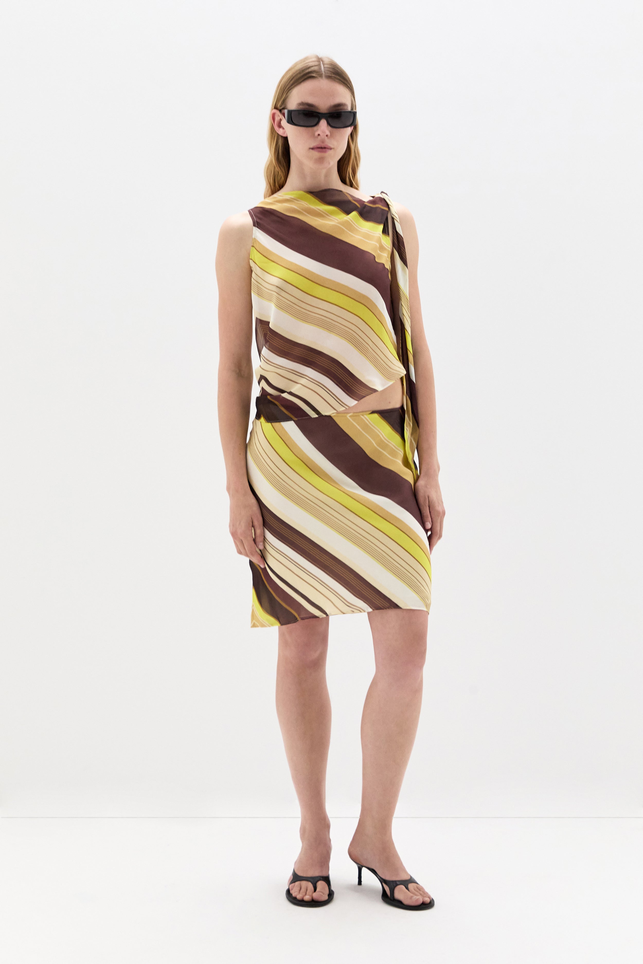 Sir Vivia Tie Shoulder Top in Cafe Lemon Stripe - side view
