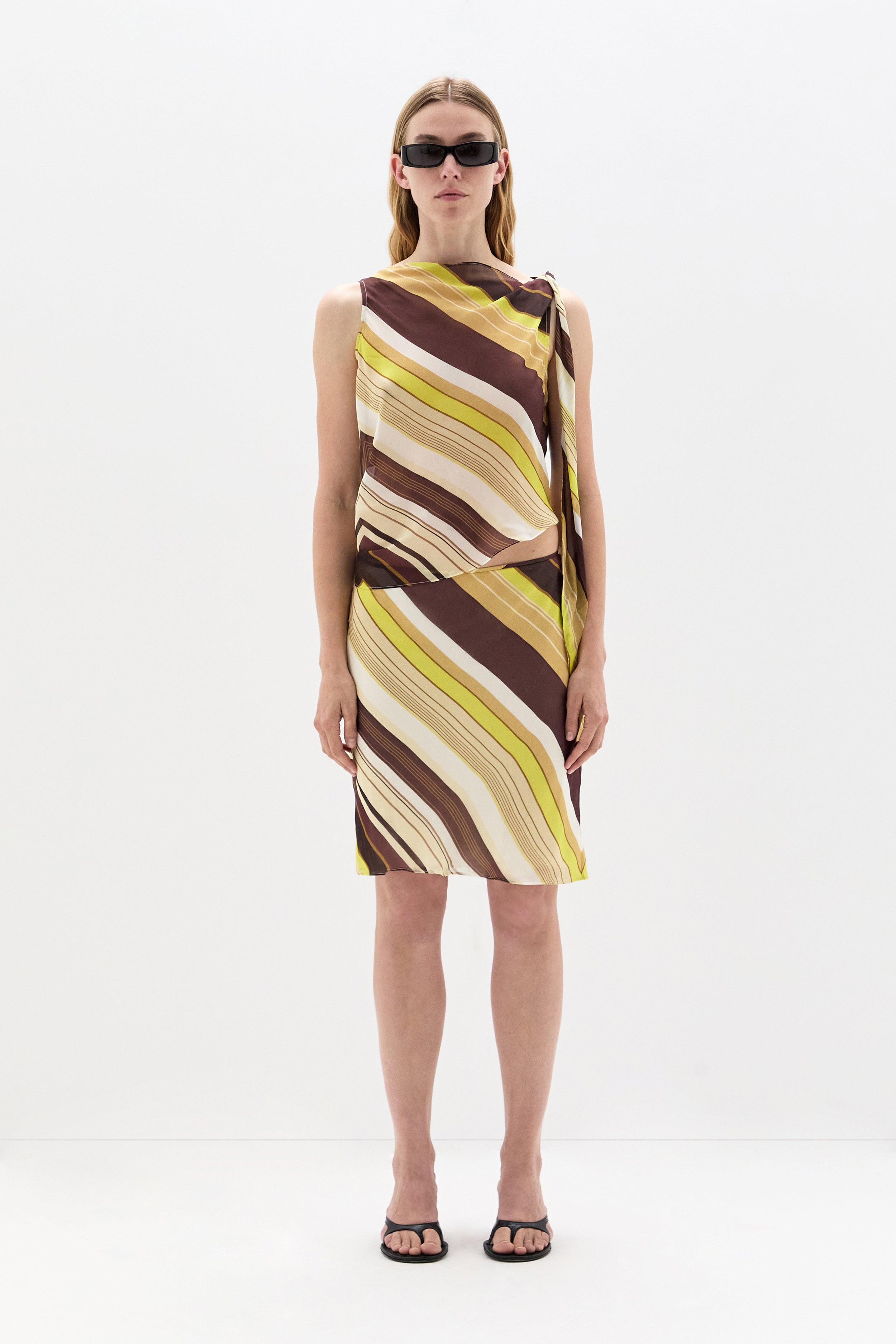 Sir Vivia Tie Shoulder Top in Cafe Lemon Stripe - styled look