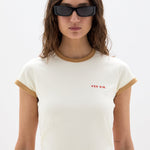 Sir Yes SIR. Fitted T-Shirt in Ivory Yellow - detail view