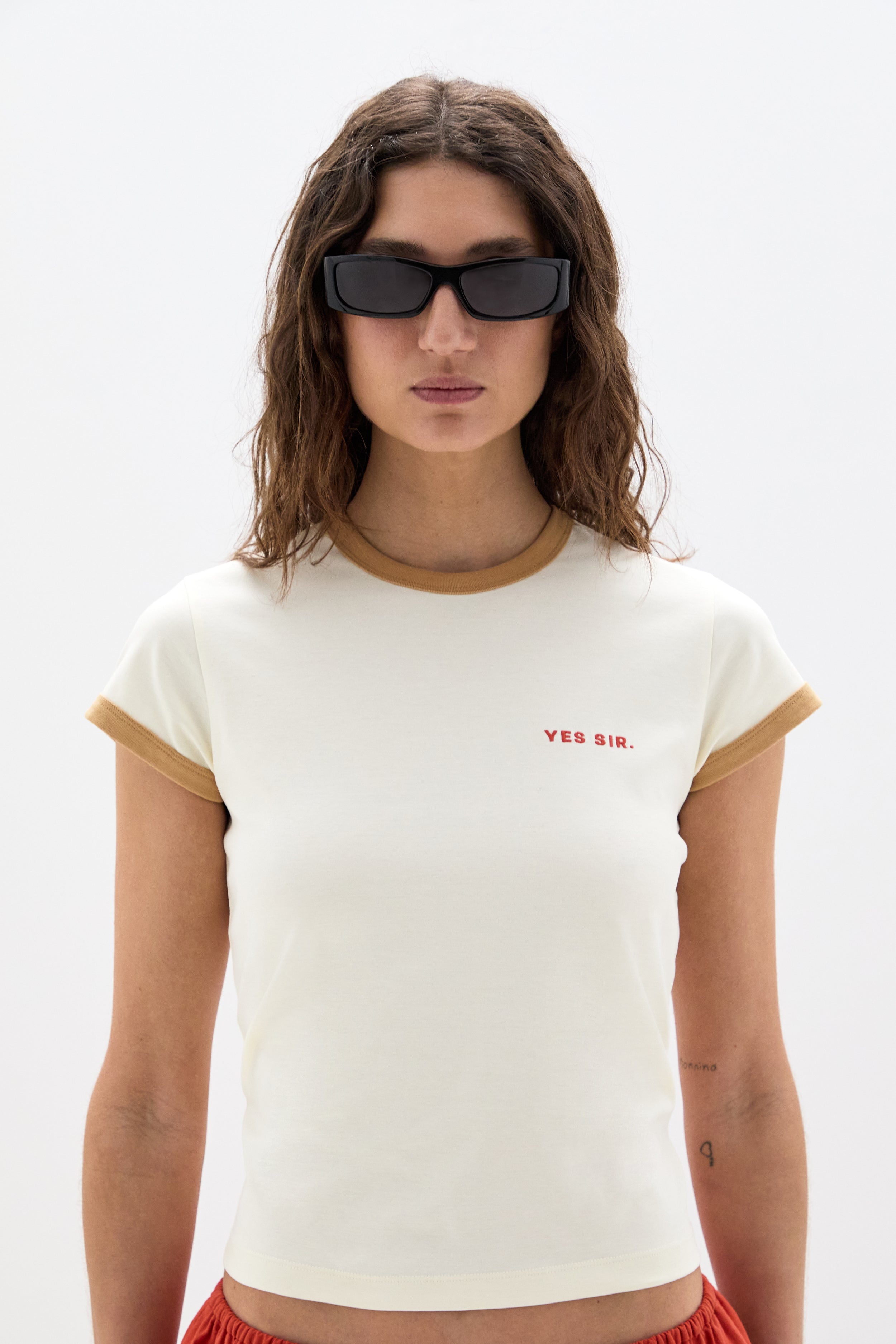 Sir Yes SIR. Fitted T-Shirt in Ivory Yellow - detail view