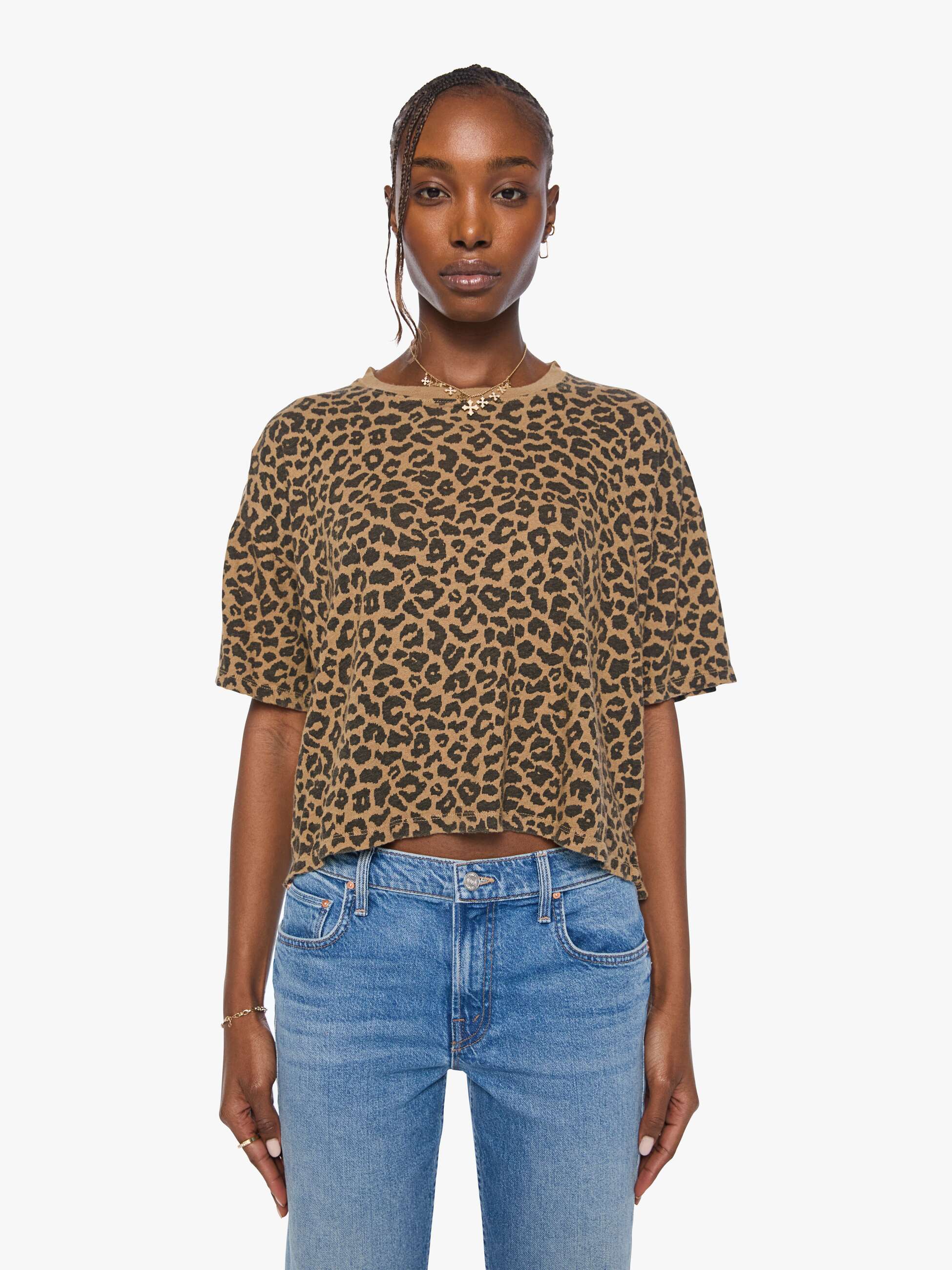 Mother The SS Boxy Ringer in Leap Year Leopard Print Jersey