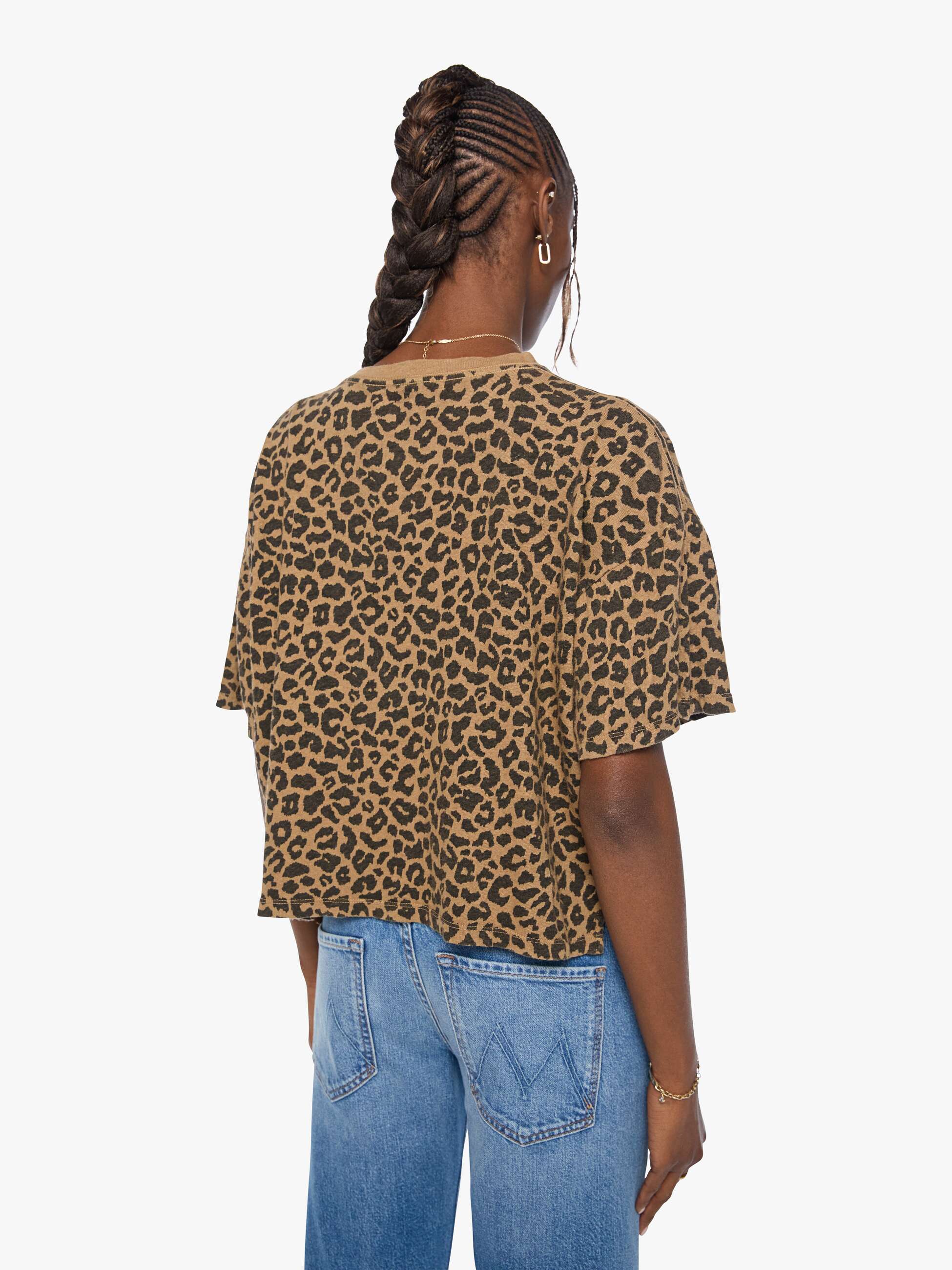 Mother The SS Boxy Ringer in Leap Year Leopard Print Jersey - detail view