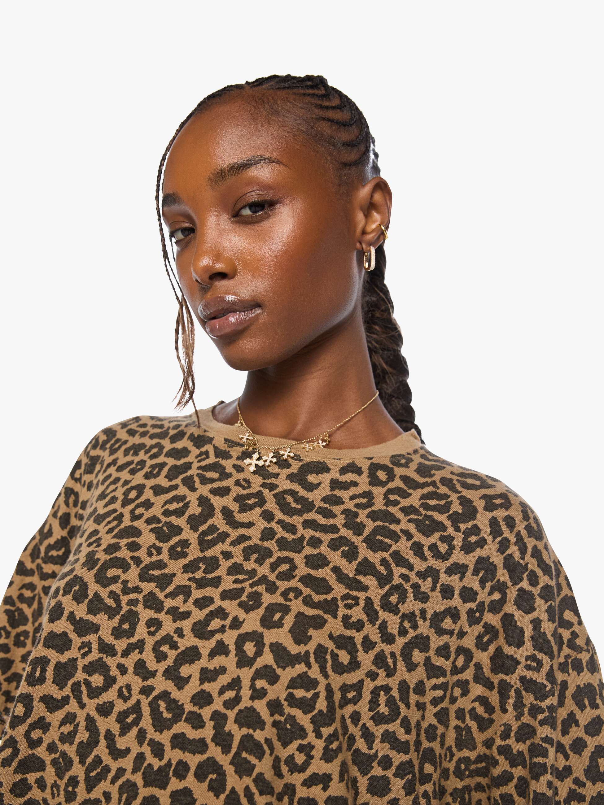 Mother The SS Boxy Ringer in Leap Year Leopard Print Jersey - styled look