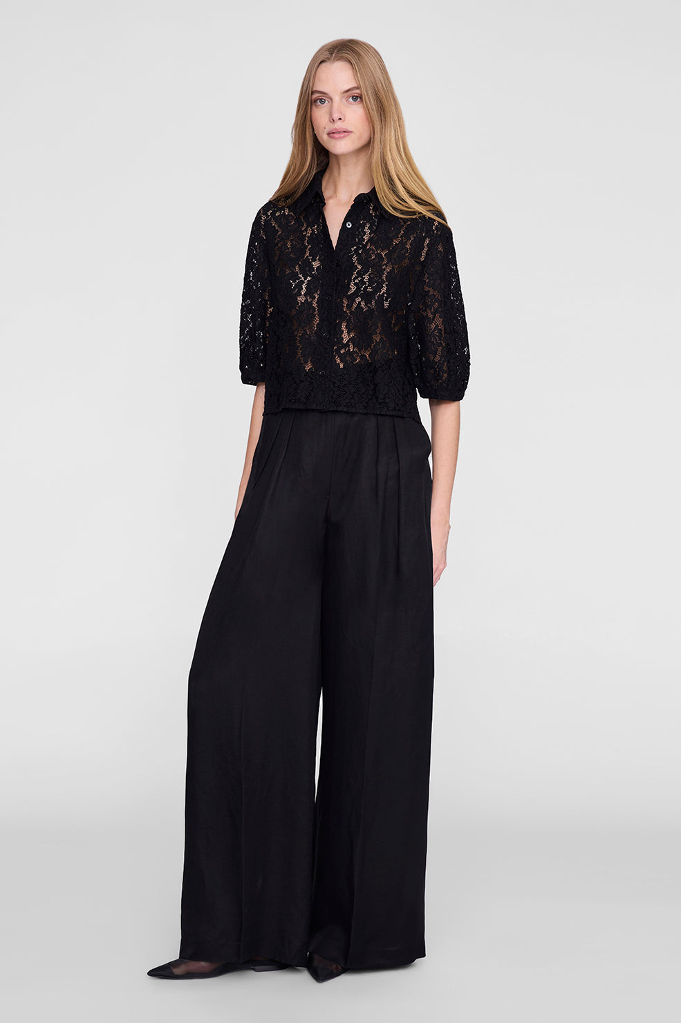 Anine Bing Shayna Top in Black Lace - side view