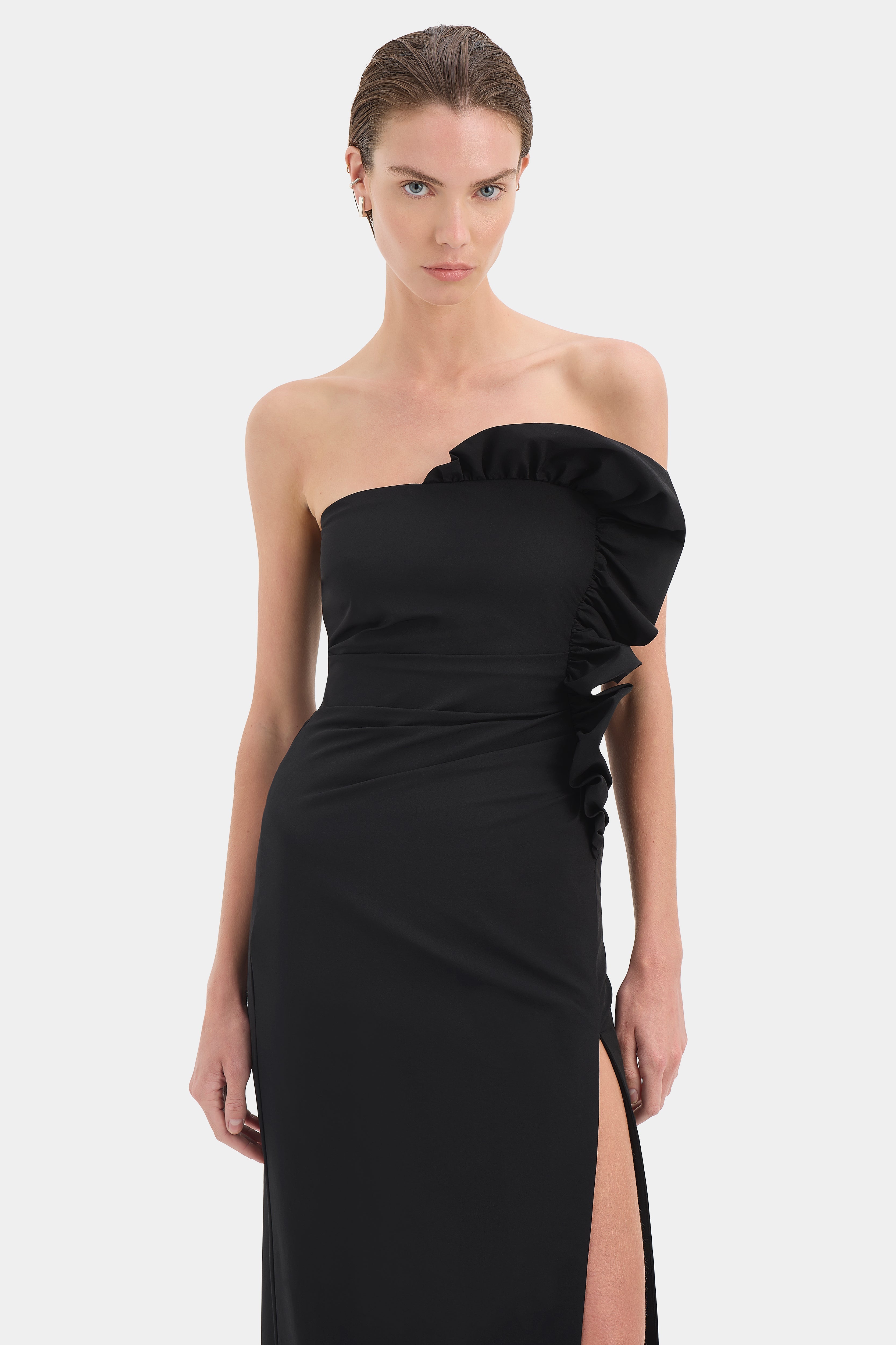 Sir Siella Strapless Gown in Black - close up