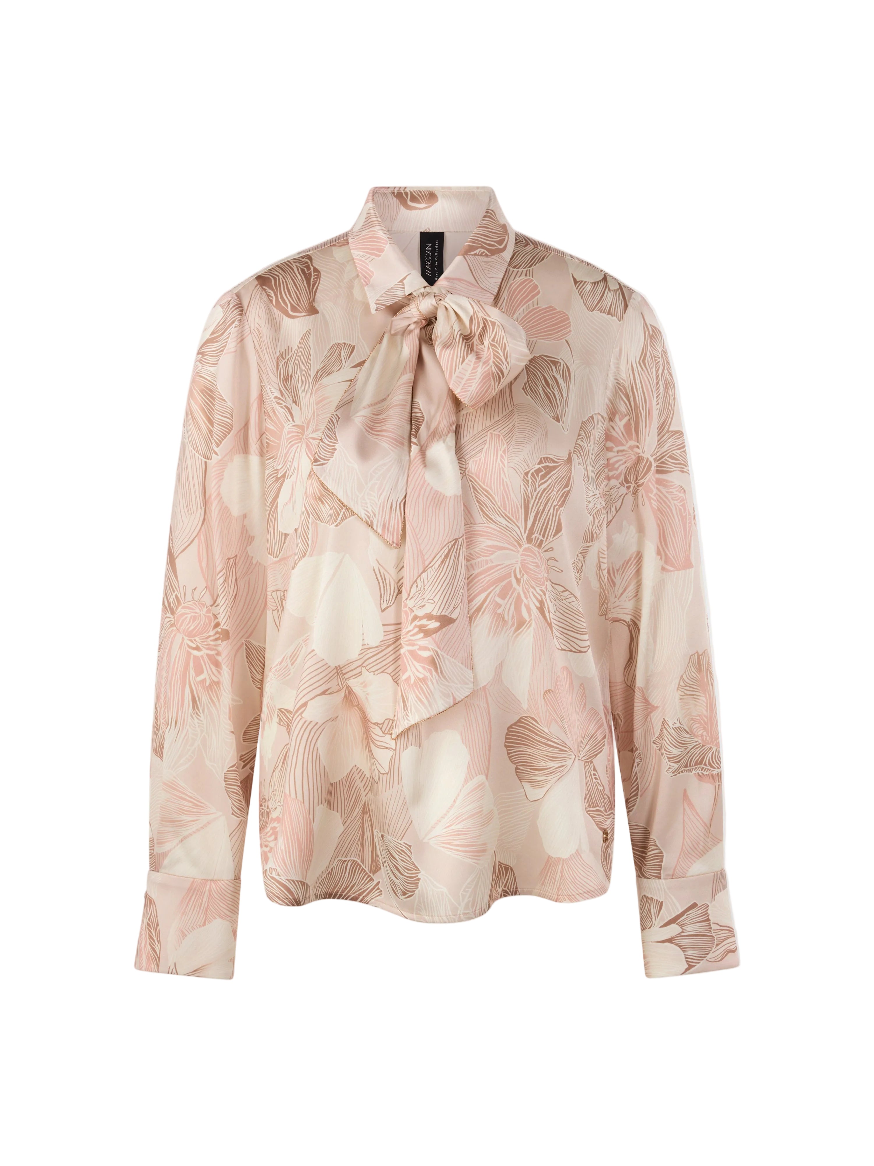 Floral patterned blouse with a bow tie on a white background