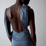 Sir Olenna Twist Low Back Gown in Dusty Blue
