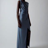 Sir Olenna Twist Low Back Gown in Dusty Blue