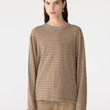 Bassike Slouch L/S Sweat in Brown Stripe and Taupe