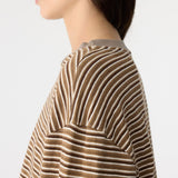 Bassike Slouch L/S Sweat in Brown Stripe and Taupe