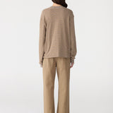 Bassike Slouch L/S Sweat in Brown Stripe and Taupe