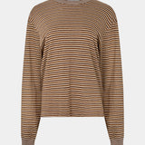 Bassike Slouch L/S Sweat in Brown Stripe and Taupe