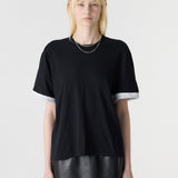 Bassike Slouch Turnback T-Shirt in Black and White