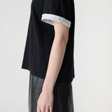 Bassike Slouch Turnback T-Shirt in Black and White