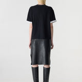 Bassike Slouch Turnback T-Shirt in Black and White
