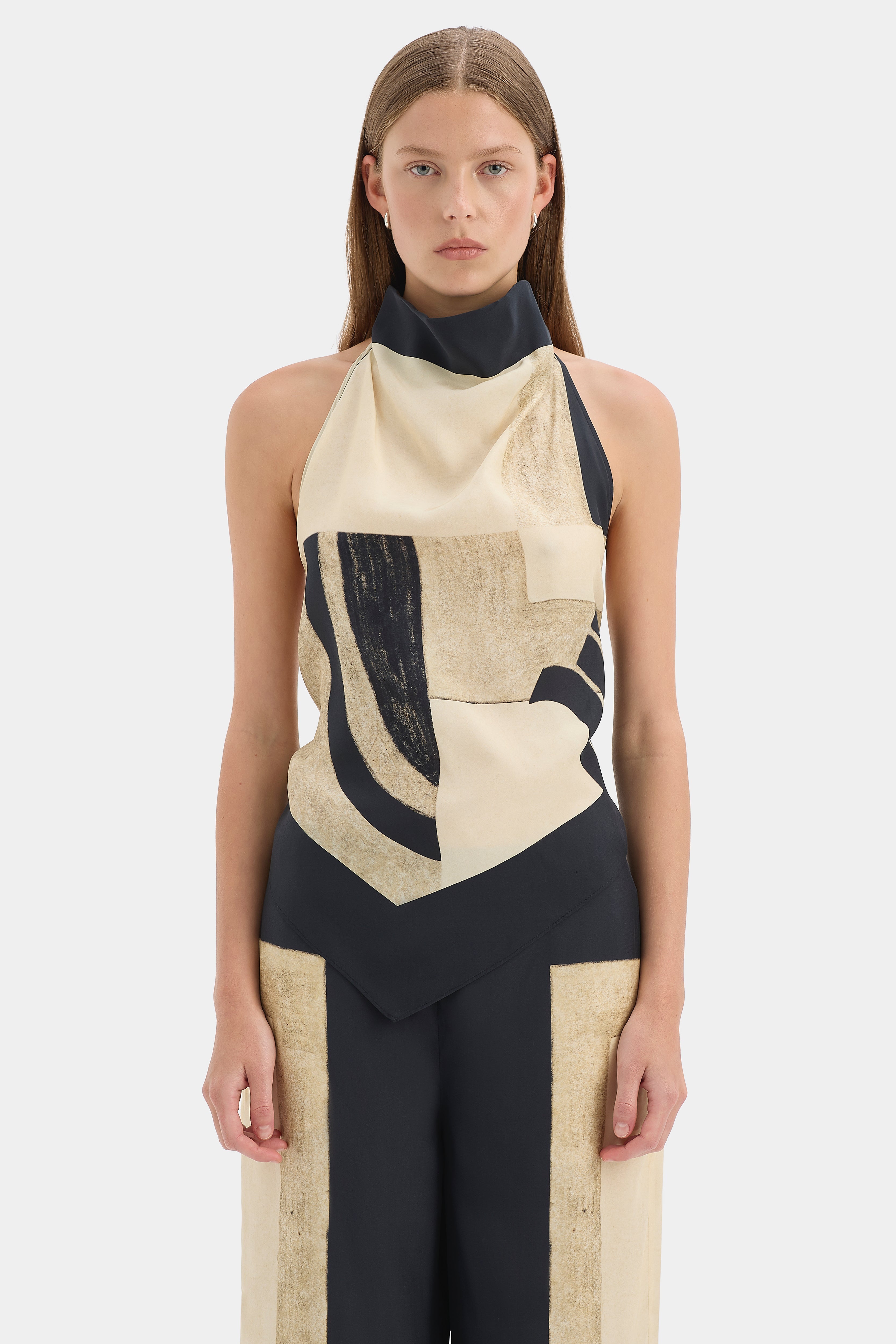 Sir Sona Halter Tie Top in Geo Scape - outfit inspiration