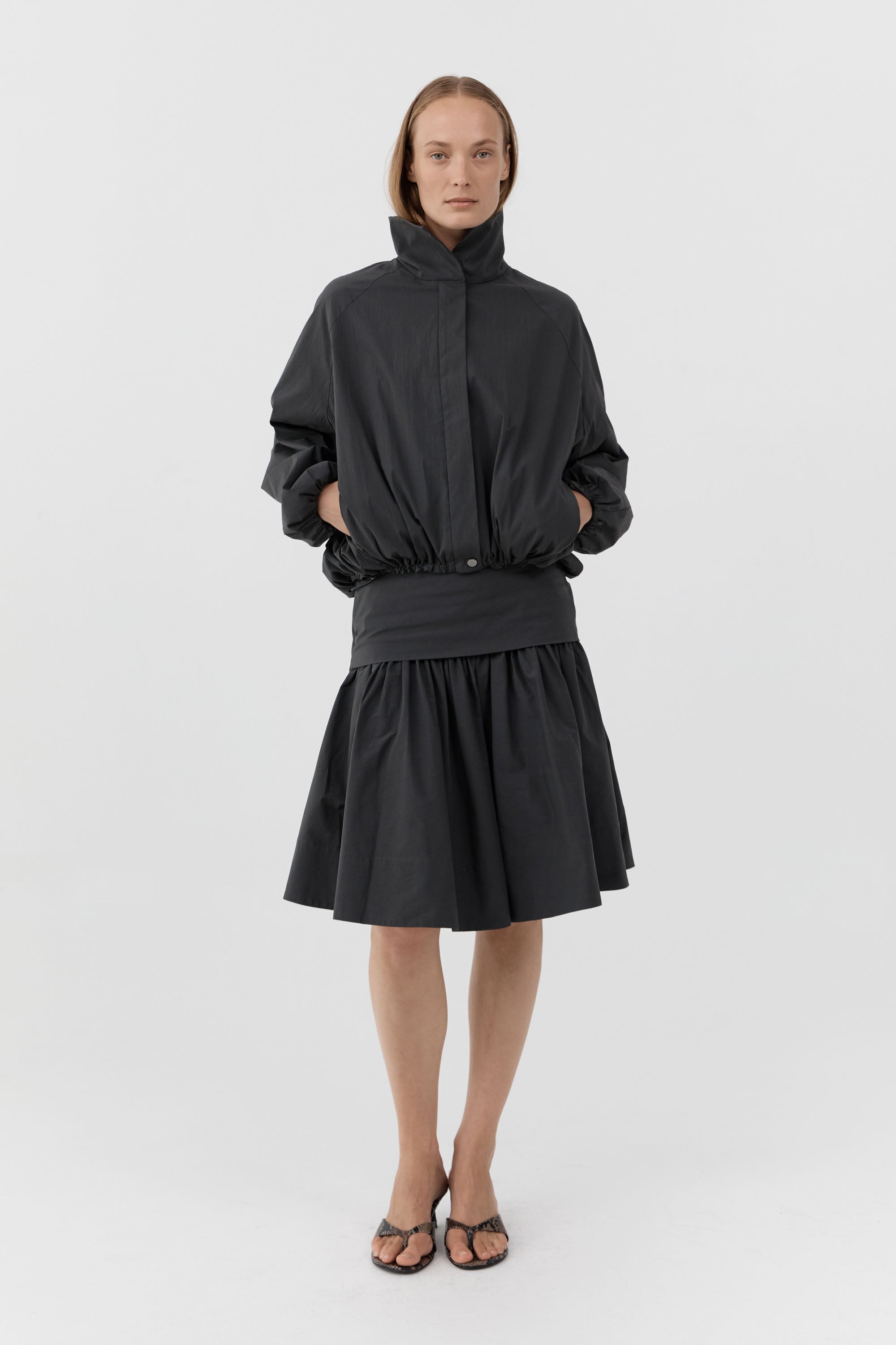 St Agni Balloon Jacket in Magnet - side view