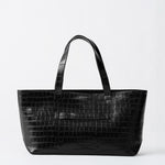 St Agni Carryall Tote in Croc Embossed Black - side view