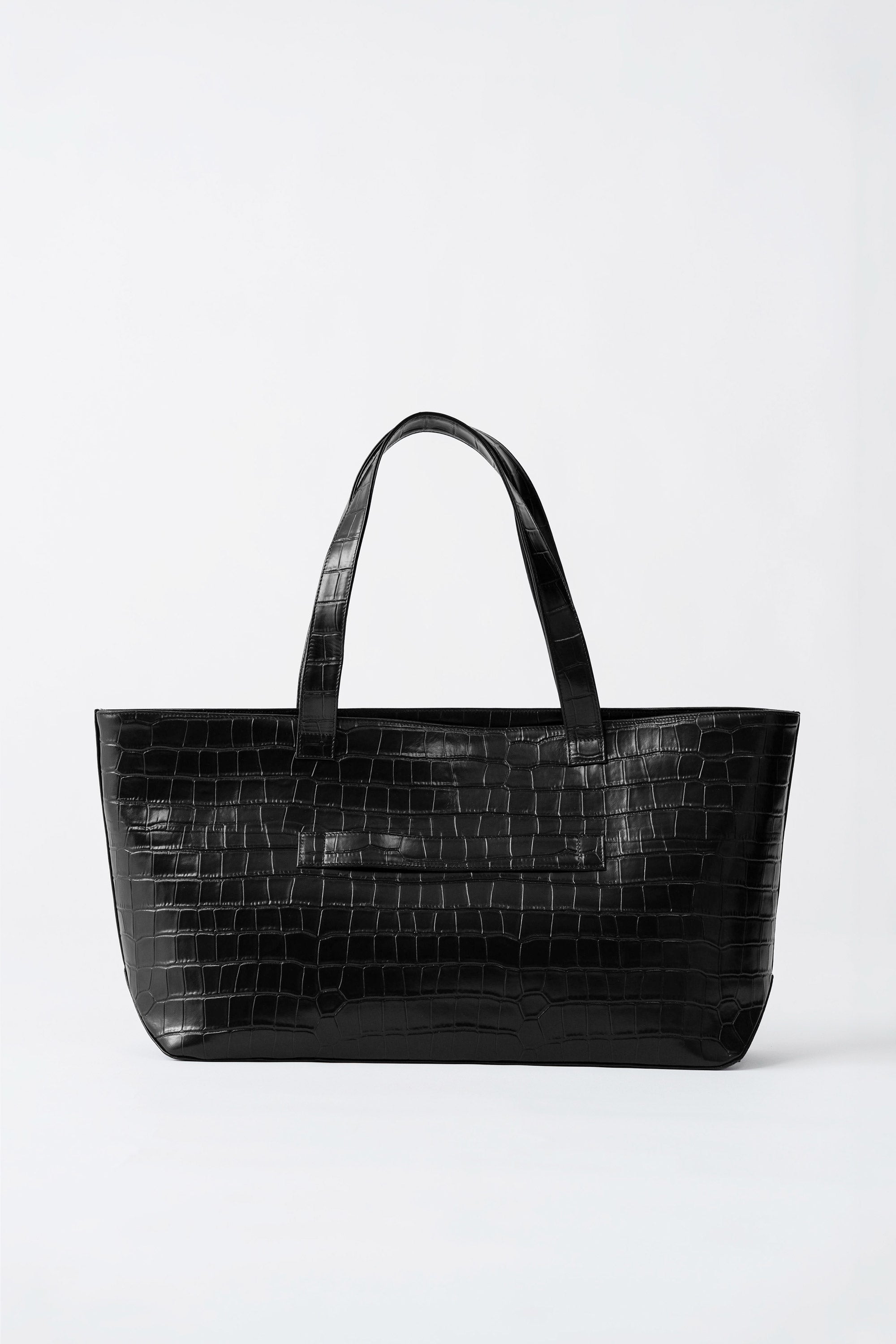St Agni Carryall Tote in Croc Embossed Black - side view