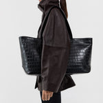 St Agni Carryall Tote in Croc Embossed Black - detail view
