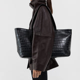 St Agni Carryall Tote in Croc Embossed Black - detail view