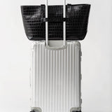 St Agni Carryall Tote in Croc Embossed Black - styled look