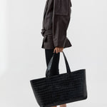 St Agni Carryall Tote in Croc Embossed Black - outfit inspiration