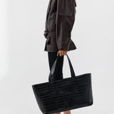 St Agni Carryall Tote in Croc Embossed Black - outfit inspiration