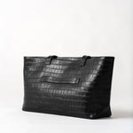 St Agni Carryall Tote in Croc Embossed Black - close up