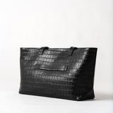 St Agni Carryall Tote in Croc Embossed Black - close up