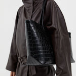 St Agni Carryall Tote in Croc Embossed Black - close up