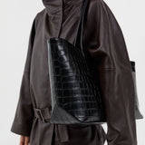 St Agni Carryall Tote in Croc Embossed Black - close up