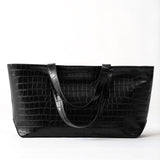 St Agni Carryall Tote in Croc Embossed Black - close up