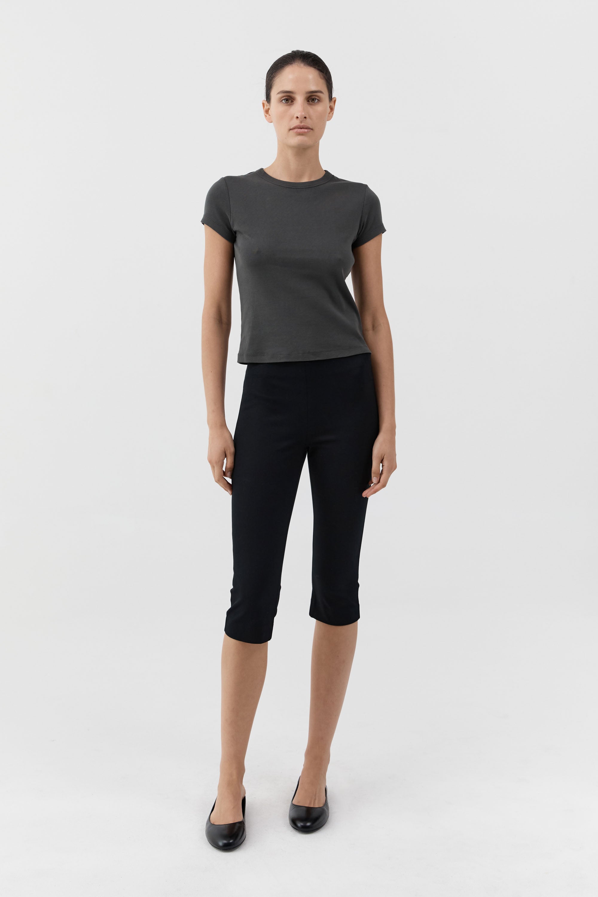 St Agni Compact Cotton Capri Pants in Black - side view