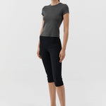 St Agni Compact Cotton Capri Pants in Black - detail view